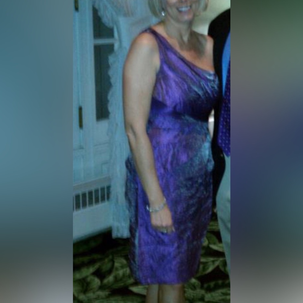 London Times Purple One Shoulder Sheath Dress